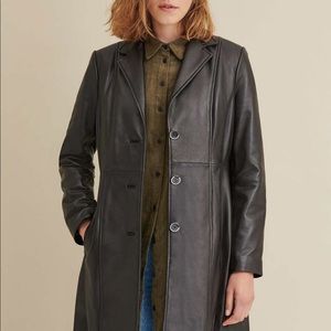 Brown Leather Button Front 90s Trench Coat
